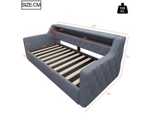 Lit banquette 90x200 cm <strong></strong> <strong></strong> coloris gris