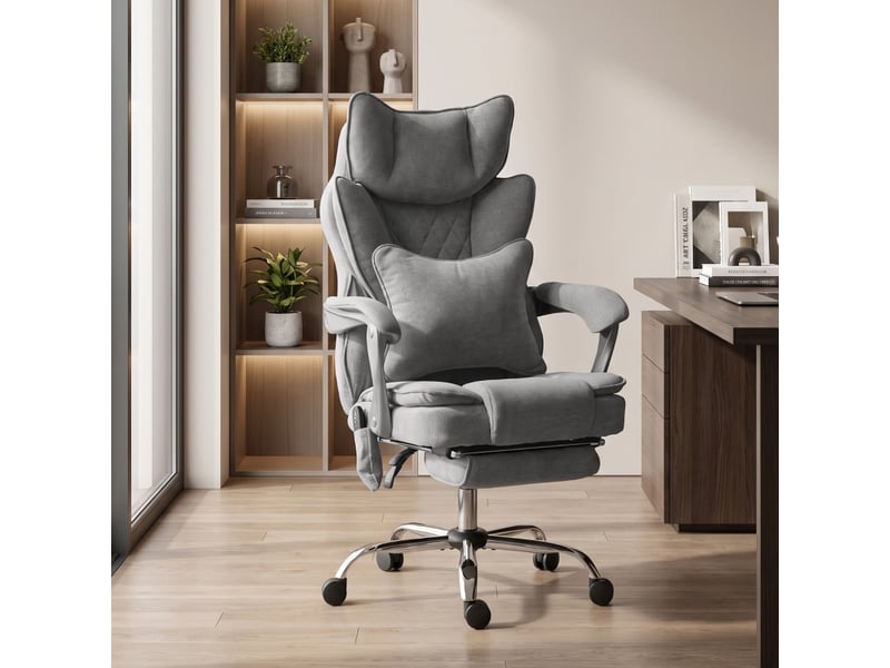 Fauteuil de bureau massant gris, assise large, inclinable à 135 degrés, soutien lombaire, pour travailler et se détendre - Conforama B