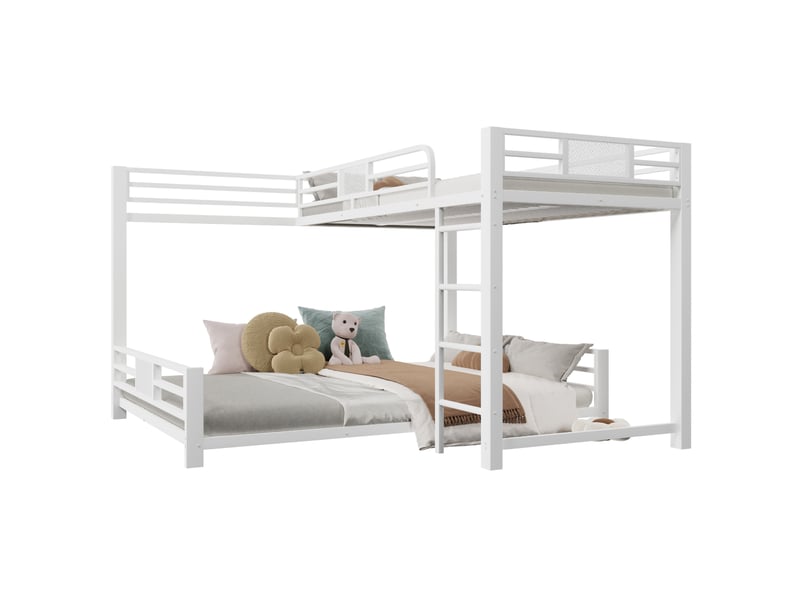 Lit superposé en l métal 90x200 et 140x200 cm avec échelle fixe, blanc - Conforama A