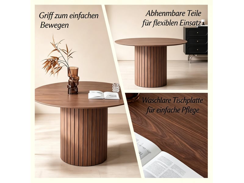 Table de salle à manger ronde pour 4 à 6 personnes piètement cylindrique en bois marron foncé 120 × 120 × 76 cm - Conforama C