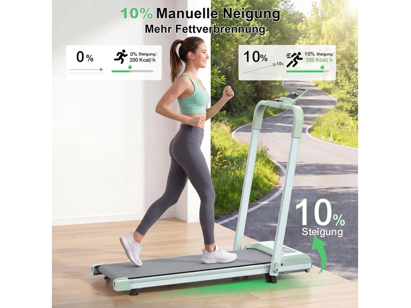  Tapis de course pliable 3 en 1 vert avec inclinaison réglable, vitesse de 1 à 12 km h  - Conforama C