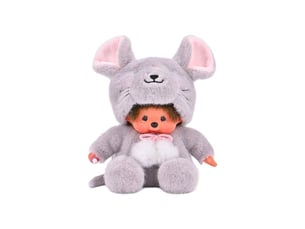 Peluches souris grise 20 cm oreilles roses et détails duveteux