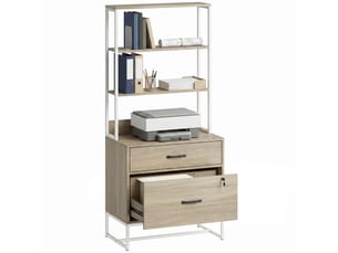 Classeur à étagères, 2 tiroirs, support pour imprimante, serrure, formats a4, lettre et légal, chêne