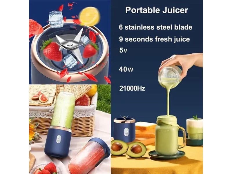  Blender multifonction portable 400 ml usb rechargeable 6 lames inox bleu  - Conforama C