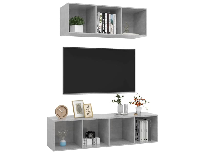  Ensemble de meuble tv - banc tv - meuble de rangement 2 pcs gris béton bois d'ingénierie  - Conforama C