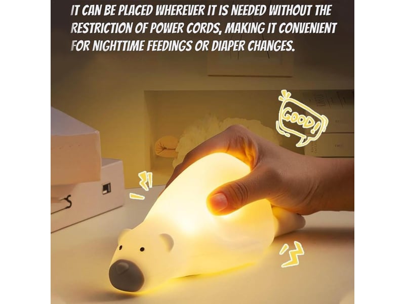  Veilleuse ours paresseux en silicone, lampe led tactile rechargeable usb, intensité réglable pour enfants  - Conforama D