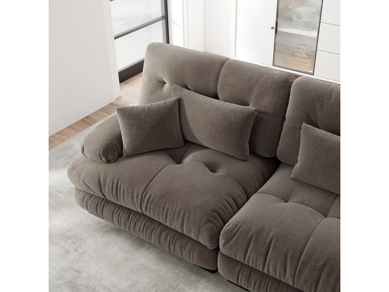  Canapé droit modulable 4 places à assise profonde, larges accoudoirs, chenille marron, 406x77x81cm, pour salon  - Conforama E