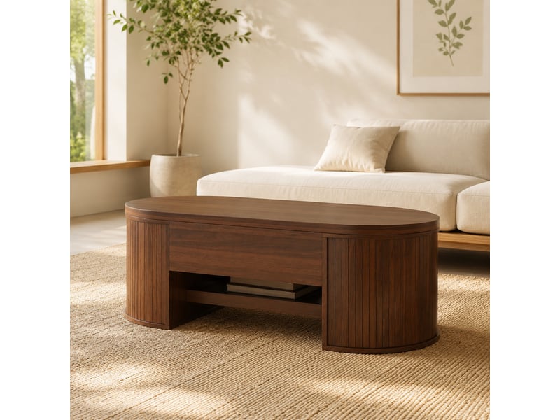  Table basse relevable 110 x 55,5 cm en mdf avec rangement, noyer naturel  - Conforama B