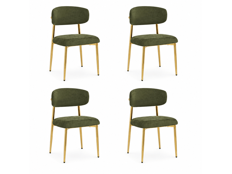  Lot de 4 chaises de salle à manger, dossier courbé, métal et bois, couleur vert et doré  - Conforama A