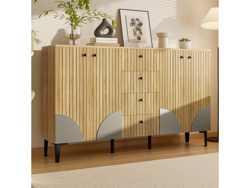 Buffet de cuisine, 160 x 36 x 94 cm, armoire de rangement avec 4 portes et 4 tiroirs, pour le salon, la salle à manger ou le couloir - Conforama D