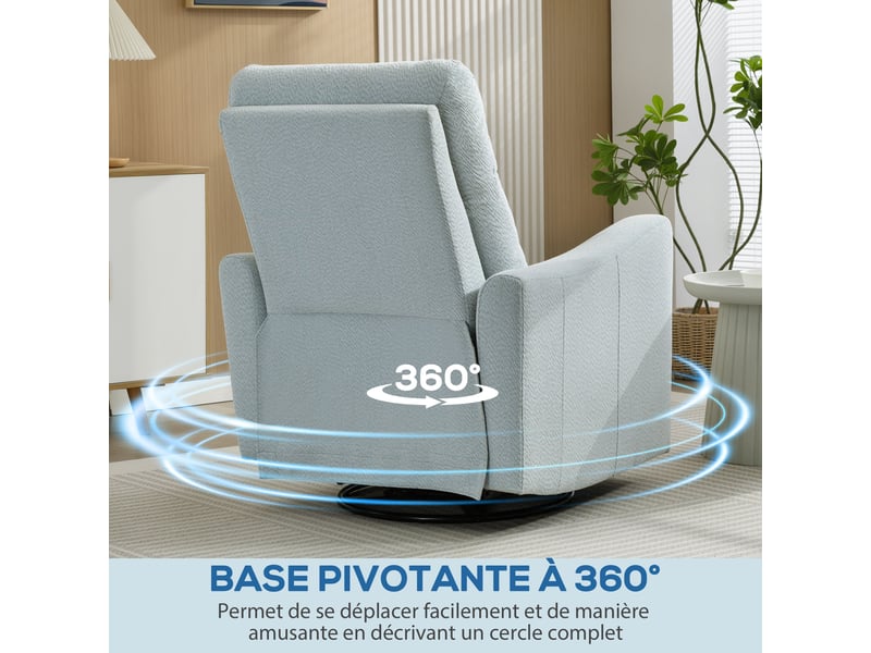  Fauteuil de relaxation inclinable et pivotant tissu aspect lin gris-bleu 82x90,5x101 cm  - Conforama E