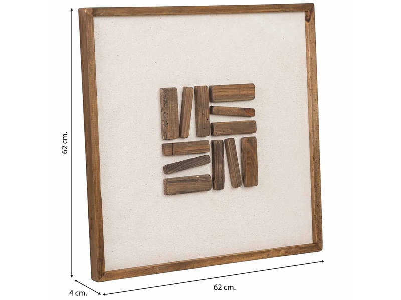  Tableau en bois recyclé fait main relief brun et beige 62x4x62 cm h  - Conforama C