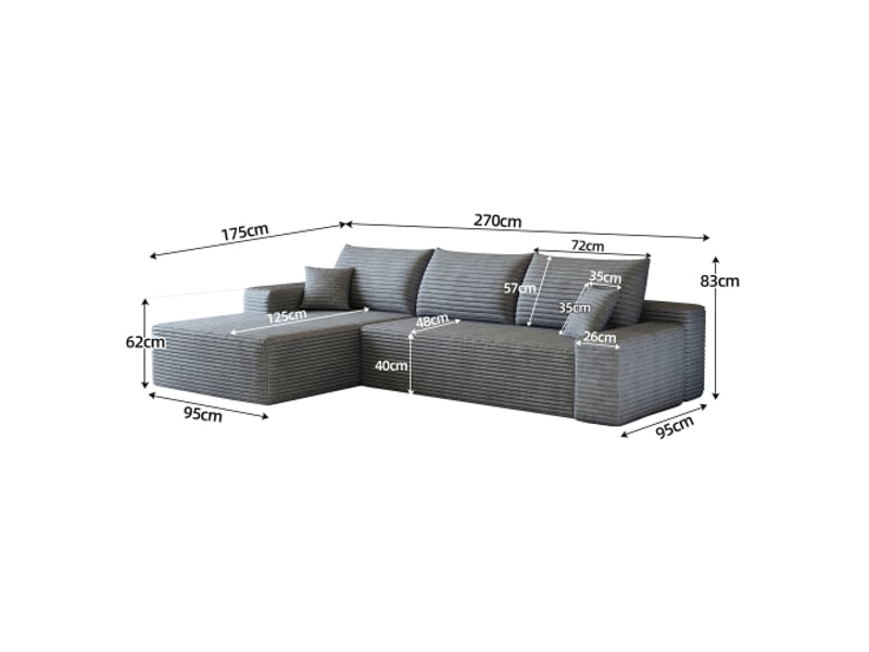 Canapé d'angle modulable 270 cm gris – chaise longue en l, siège profond, sans montage, style moderne - Conforama C