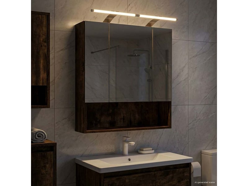  Armoire miroir de salle de bain, cabinet de salle de bain chêne fumé 60 x 14.5 x 70 cm cf65154  - Conforama D