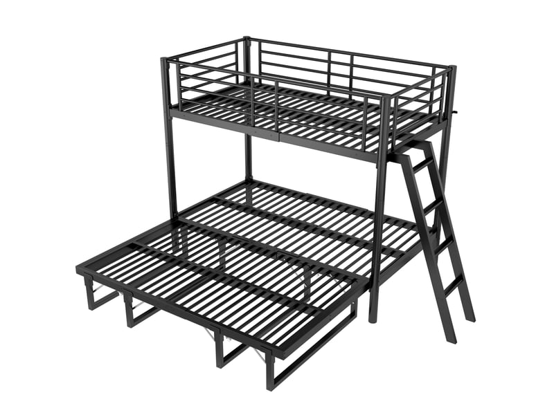 Lit superposé enfant 90x200 cm en métal avec lit gigogne noir, sans matelas - Conforama D