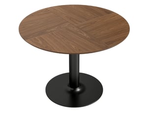 Table à manger ronde 110 cm – marron décor bois – 6 personnes, pied central acier, charge maximale 30 kg