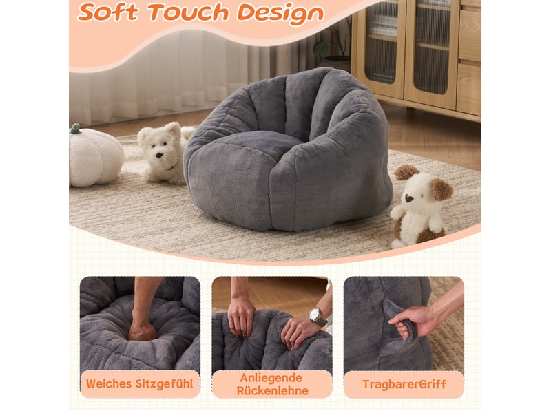  Fauteuil poire enfant modenvie gris en peluche polyester avec soutien ergonomique 75 x 70 x 52 cm  - Conforama E