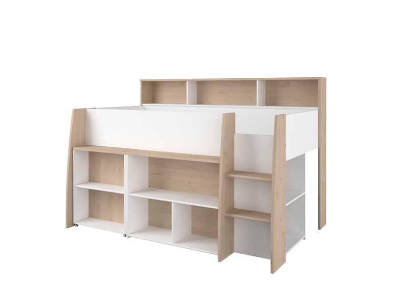  Lit mezzanine enfant 90x200 bois avec bureau escamotable et rangements - terre de nuit  - Conforama A