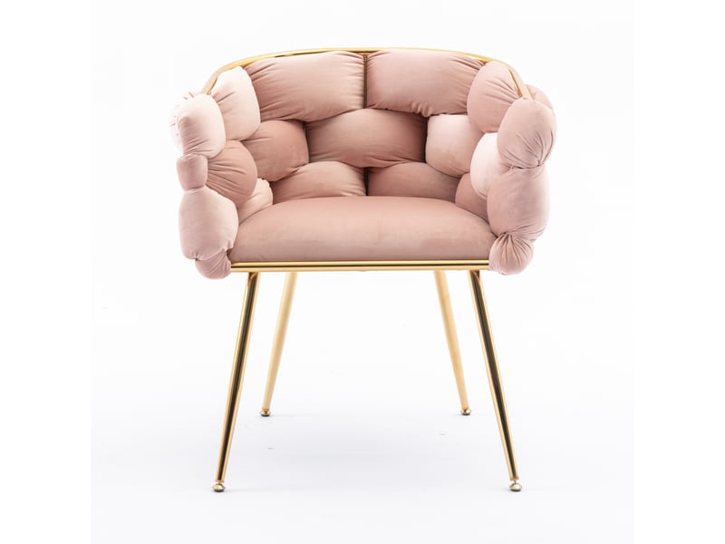  Lot de 2 fauteuils d'appoint modernes en velours rose avec structure métallique dorée  - Conforama D