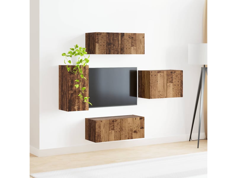  Ensemble de meuble tv - banc tv - meuble de rangement mural 4 pcs bois ancien bois d'ingénierie  - Conforama D