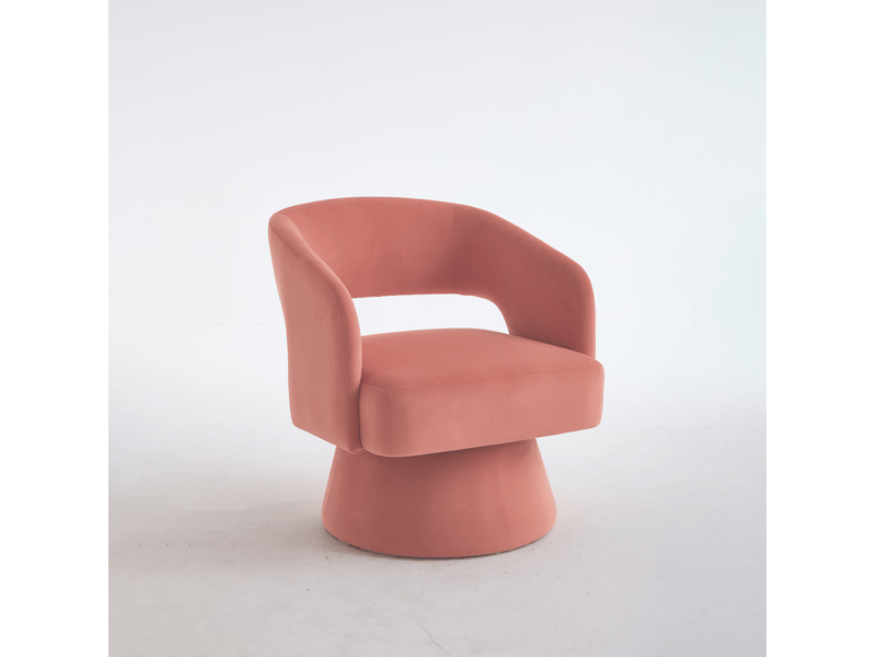  Fauteuil pivotant en chenille avec dossier ouvert et assise rembourrée, base tournante en bois rose  - Conforama A