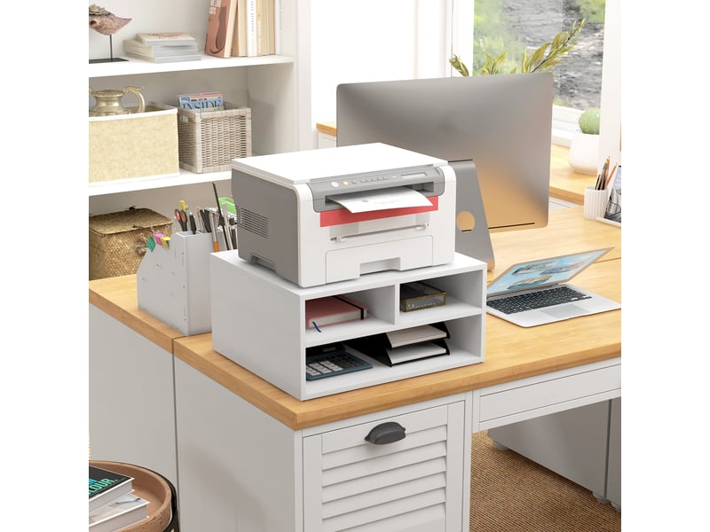 Support pour imprimante de bureau avec 3 étagères ouvertes, 2 niveaux, 47 x 40 x 22,5 cm, blanc  - Conforama C