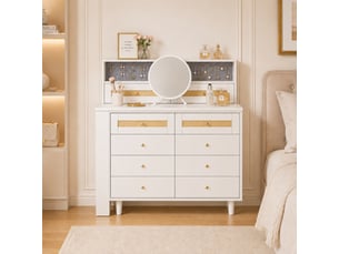 Coiffeuse avec miroir et 10 tiroirs, rangement bijoux, 105 x 50 x 107,5 cm, mdf blanc