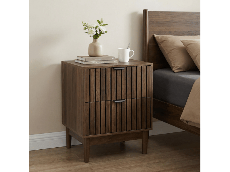  Table de chevet finition noyer en mdf, 2 tiroirs, 45 x 39 x 56,5 cm  - Conforama B