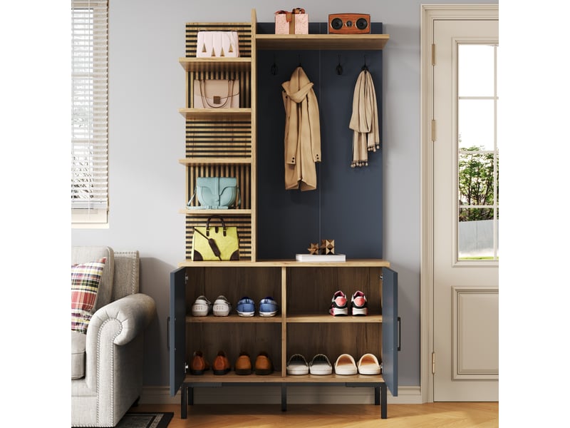  Portemanteau avec banc et rangement 100 x 190 cm en panneau de particules  - Conforama E