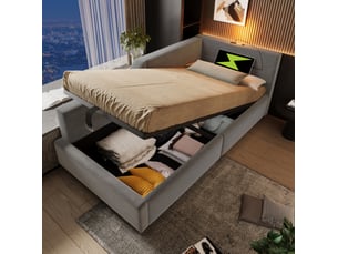 Lit coffre 90x190 cm <strong>ELVMI</strong>  <strong></strong> coloris gris