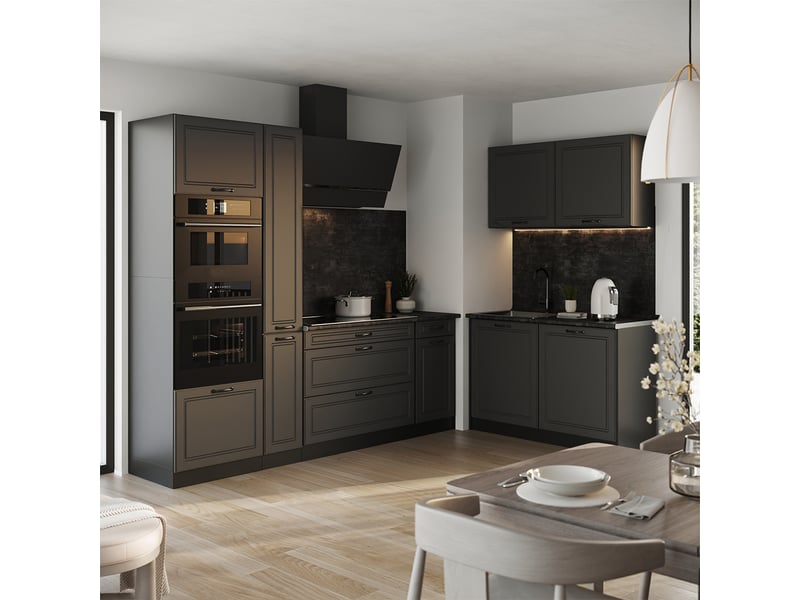  Vicco cuisine en angle, anthracite campagneanthracite, 230 x 120 cm plan de travail chêne doré  - Conforama C