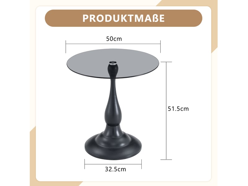 Table basse fixe ronde avec plateau en verre trempé et socle métallique antidérapant pour salon, noir, 50 × 51,5 cm - Conforama E