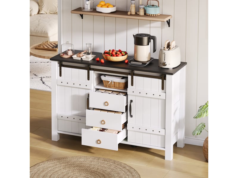  Buffet bahut salle à manger enfilade bois rustique meuble de rangement cuisine portes coulissantes et 3 tiroirs  - Conforama B