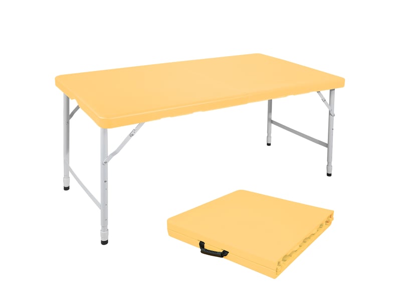Table pliante portable 125x61 cm – jaune clair – hauteur réglable 58-74 cm avec poignée de transport - Conforama A