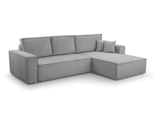 Canapé d'angle réversible convertible <strong>AX LIVING </strong> <strong>CedriaMini</strong> 4 places Velours côtelé gris avec coffre de rangement