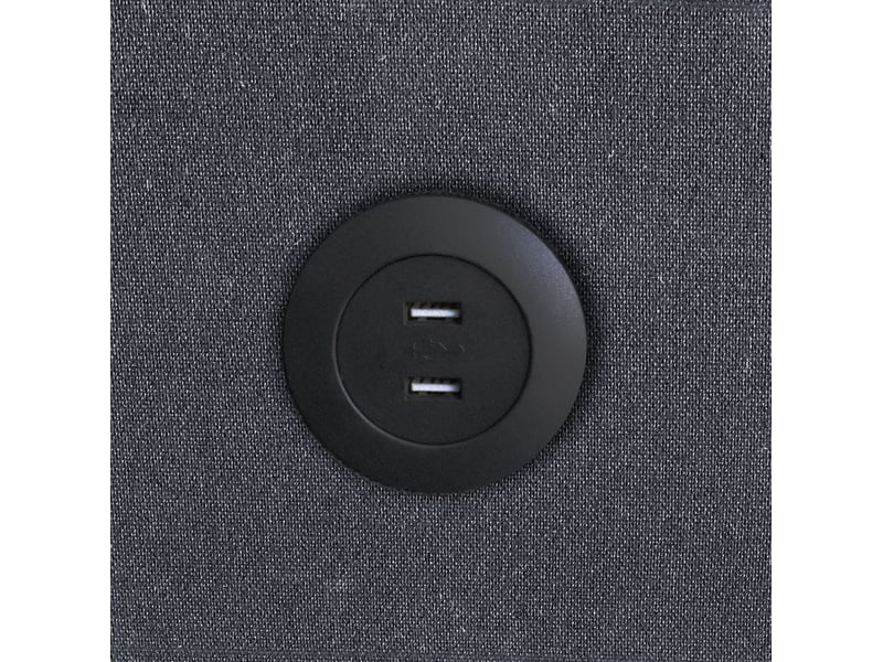Canapé droit convertible 2 places gris en tissu avec usb, poches latérales et dossier réglable, gain de place - Conforama D