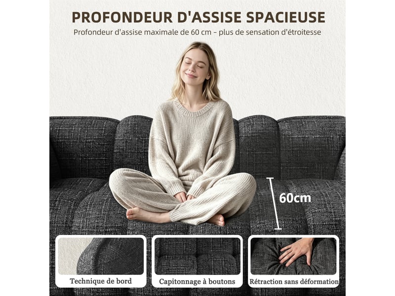  Lexzurn fauteuil fixe, pouf pour adulte,avec coussin,conception ergonomique,profondeur d'assise accrue 60 cm,adapté à de nombreux contextes,base antidérapante  - Conforama D