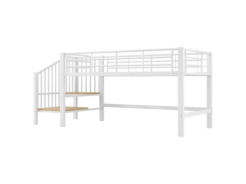 Lit surélevé 90 x 200 cm, lit enfant avec escalier de rangement, blanc, métal et mdf IKSETERA TRADING LTD - Conforama A