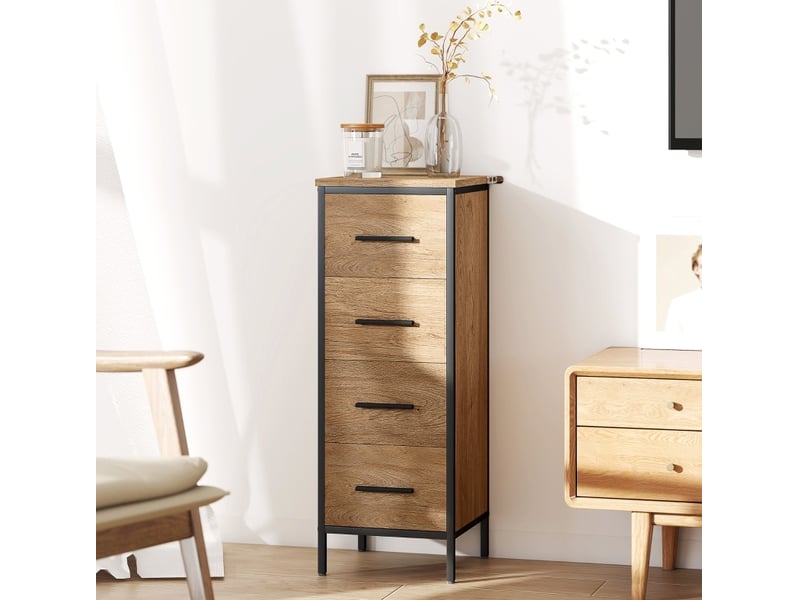  Meuble de rangement de salle de bain 30x30x82 cm – chêne – 4 tiroirs et cadre en acier industriel  - Conforama E