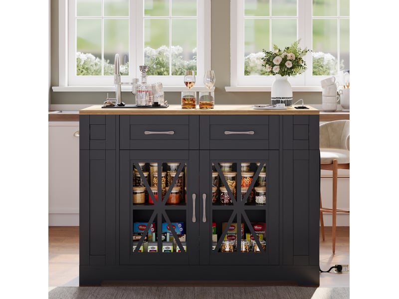  Îlot de cuisine mobile 120x40(65)x92 cm noir et naturel avec table rabattable  - Conforama E