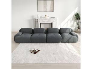 Canapé modulable 4 places en velours côtelé, gris, 388 x 103 x 70 cm
