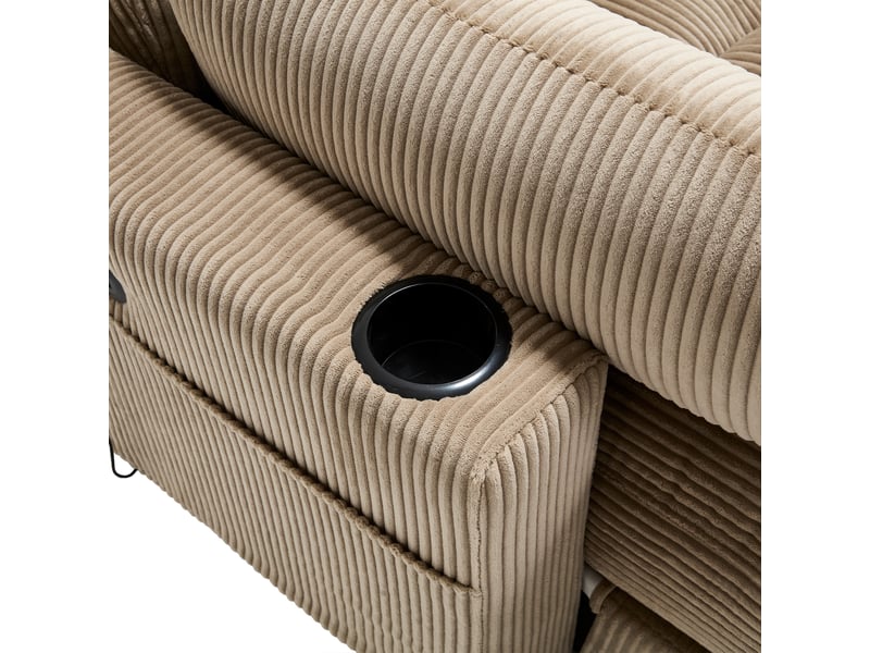 Canapé 2 places en velours côtelé kaki, séparable en 2 fauteuils, 2 coussins, 4 porte-gobelets, 4 poches, usb - Conforama E