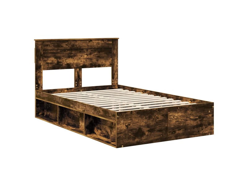  Lit double- lit adulte -  cadre de lit uni chêne fumé 135 x 190 cm bois de pin massif  - Conforama C