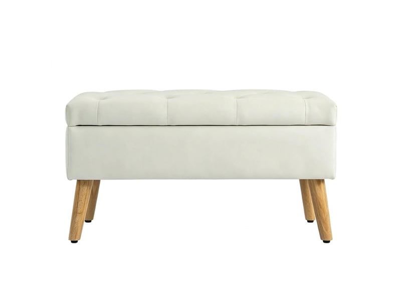  Banc de rangement en velours crème 80 cm avec coffre, pieds en bois, charge 120 kg  - Conforama A