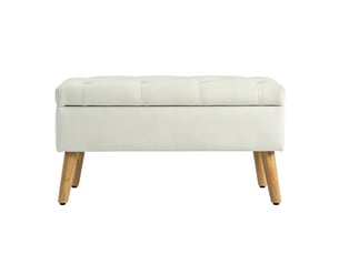 Banc de rangement en velours crème 80 cm avec coffre, pieds en bois, charge 120 kg