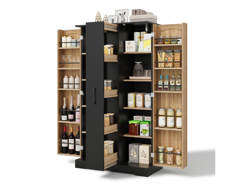  Armoire de cuisine noire, meuble de rangement avec étagère à épices, 150cm (sans matelas).  - Conforama A