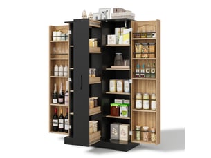 Armoire de cuisine noire, meuble de rangement avec étagère à épices, 150cm (sans matelas).