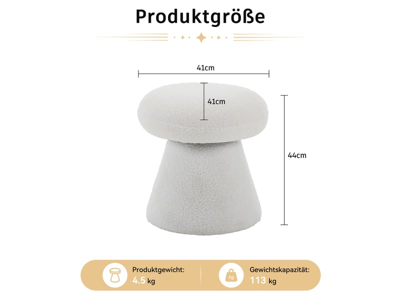  Pouf pivotant 360° en tissu teddy blanc 41x41x44 cm  - Conforama C