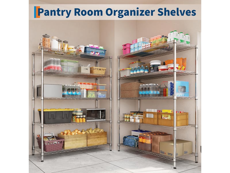  Rayonnage métallique étagère chromée ultra-résistante 5 niveaux, 4 roulettes, 119x46x180cm, cuisine garage cellier bureau pro PHK_3AFQHKTB - Conforama B