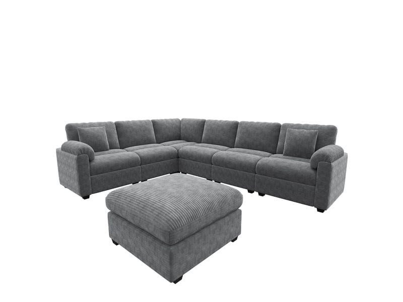  Canapé d'angle modulable xxl en forme de ul 274,5 x 210,5 x 85,5 cm canapé 7 places en velours côtelé avec coussins et pouf séparé gris Sol Morn - Conforama A